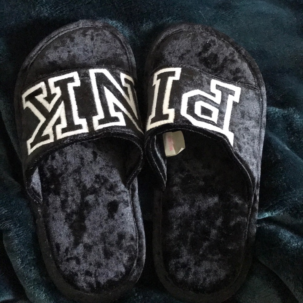 Pink velvet slides